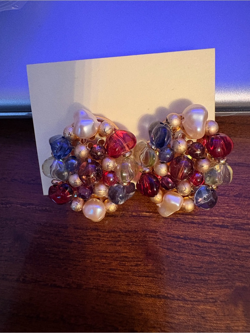 Liz Claiborne Multi-Color Cluster Bead and Pearl Statement Earrings